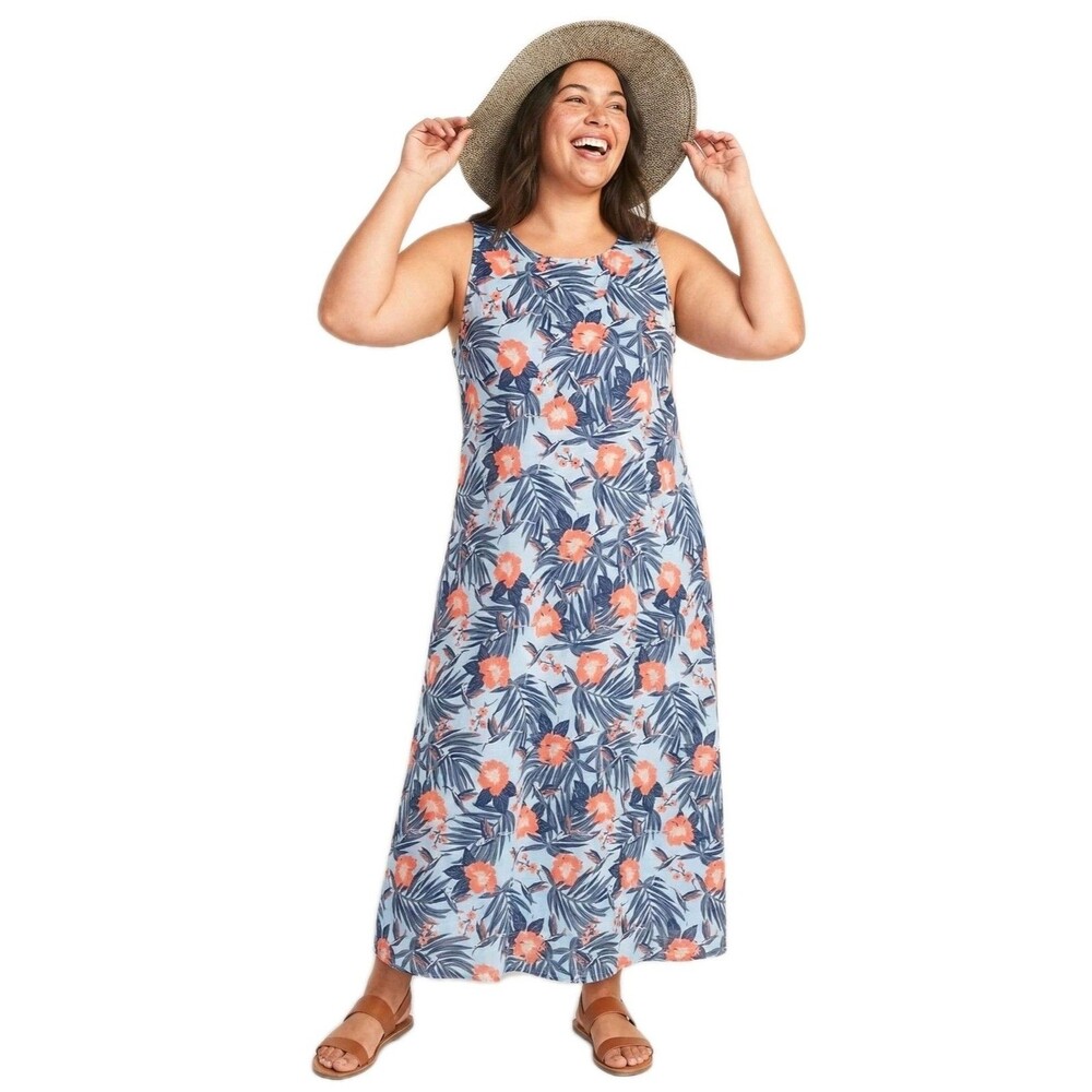 Easy Essentials VTG Cotton Sun Dress Hawaiian Hummingbird Blue Maxi Women's 3X